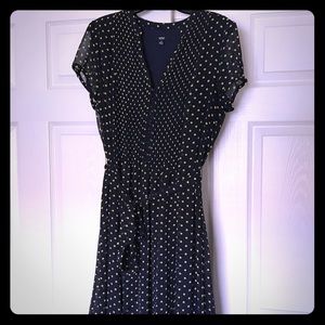 Retro navy blue and yellow polka dot dress